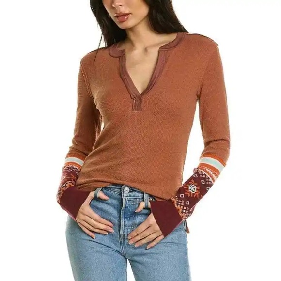NWT Free People Mikah Layering Cuff Thermal Top Long Sleeve - Picture 3 of 4